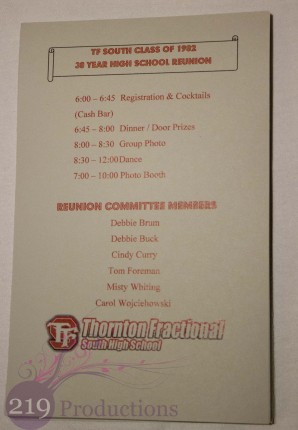 Itinerary TF South High School Reunion Lansing Country Club