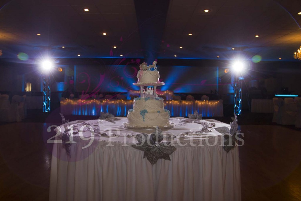 Chateau Banquets Wedding Cake Uplighting
